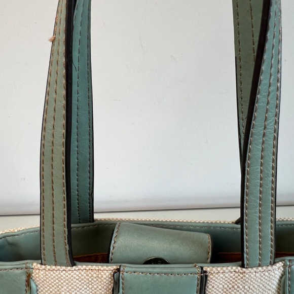 Etienne Aigner Handbag Purse Wicker Teal Blue Leather 9” - Picture 5 of 16